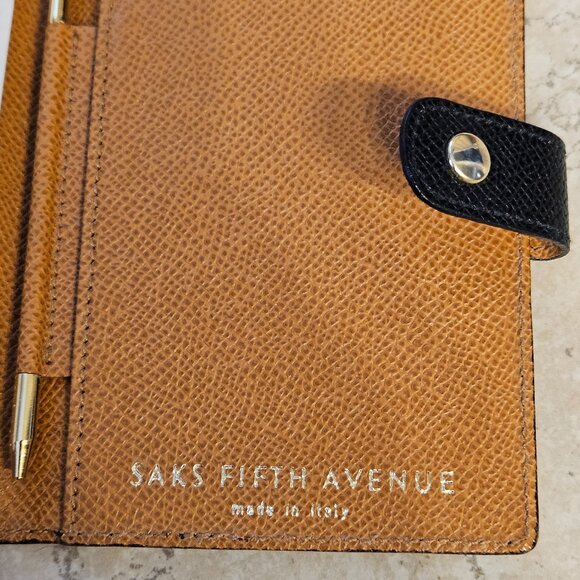 VINTAGE SAKS 5th AVENUE BLACK ITALIAN LEATHER NOTEBOOK NOTEPAD HOLDER BOOKLET - Picture 4 of 7